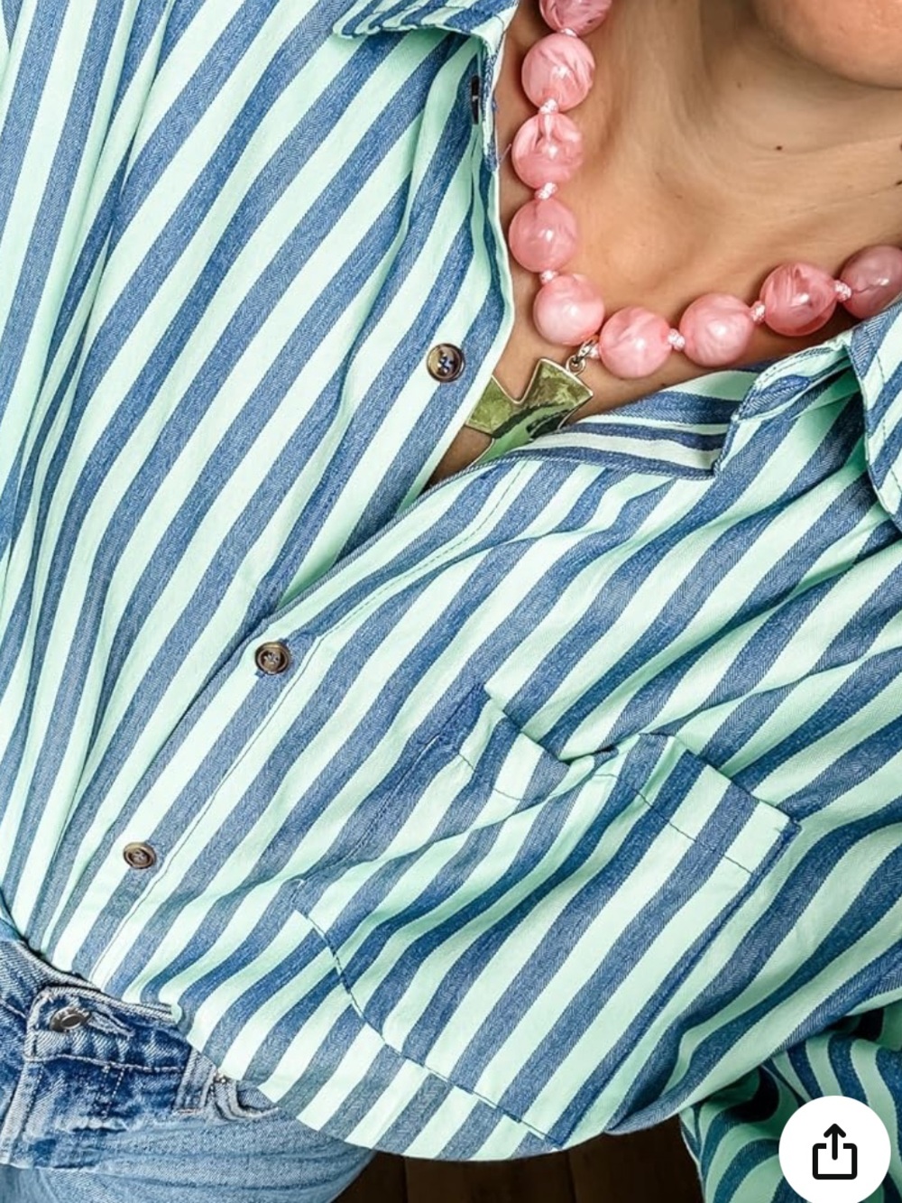 Striped Button-Up Shirt in Mint and Blue🌻